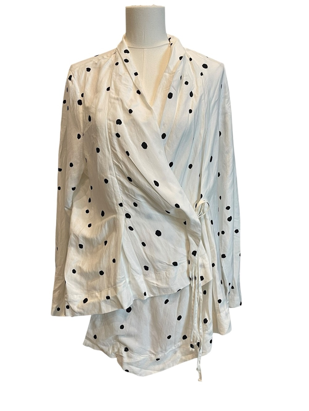 Crea Concept White Polka Dot Wrap Blouse 44